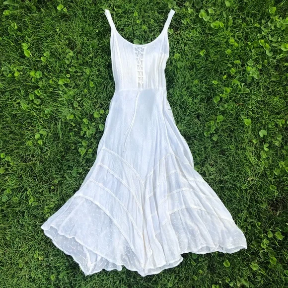 ❤️SOLD ON DEPOP❤️ Vintage 90s Fairy Boho Maxi Corset Sun Dress Fairycore - Picture 5 of 6